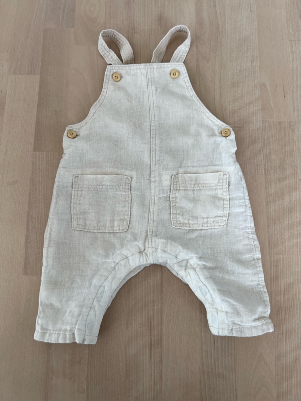 H&M White Linen Overalls Snap Closures Pockets 3 Months